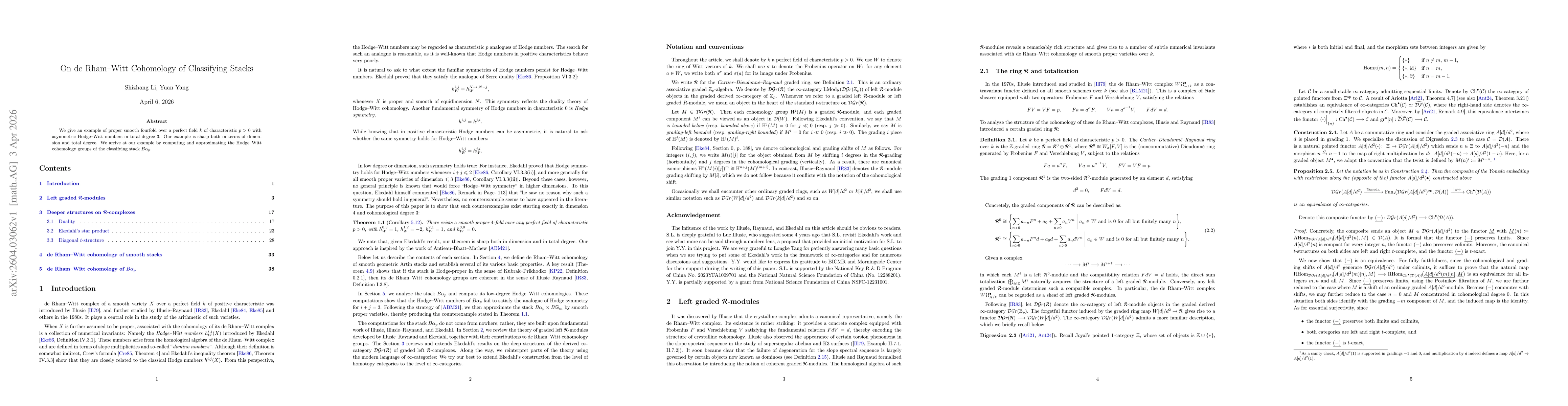 Thumbnail for On de Rham--Witt Cohomology of Classifying Stacks