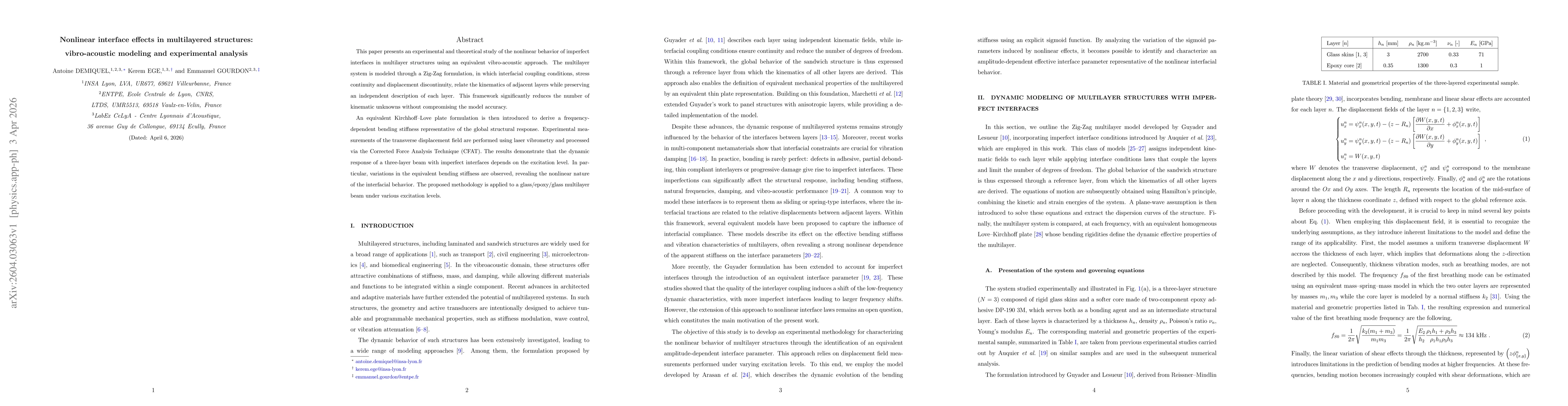 Thumbnail for Nonlinear interface effects in multilayered structures: vibro-acoustic modeling and experimental analysis