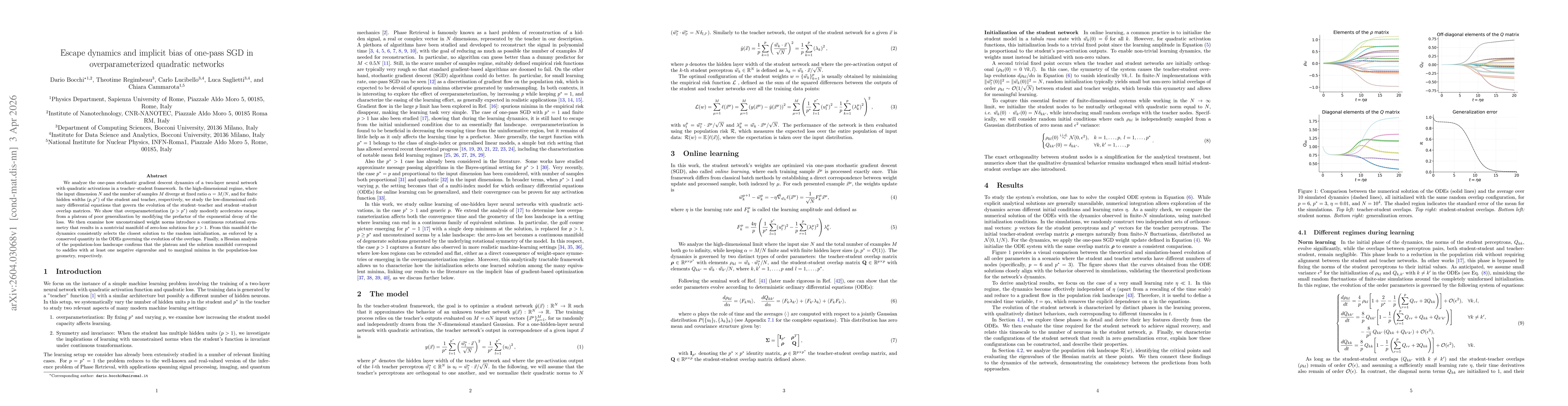 Thumbnail for Escape dynamics and implicit bias of one-pass SGD in overparameterized quadratic networks