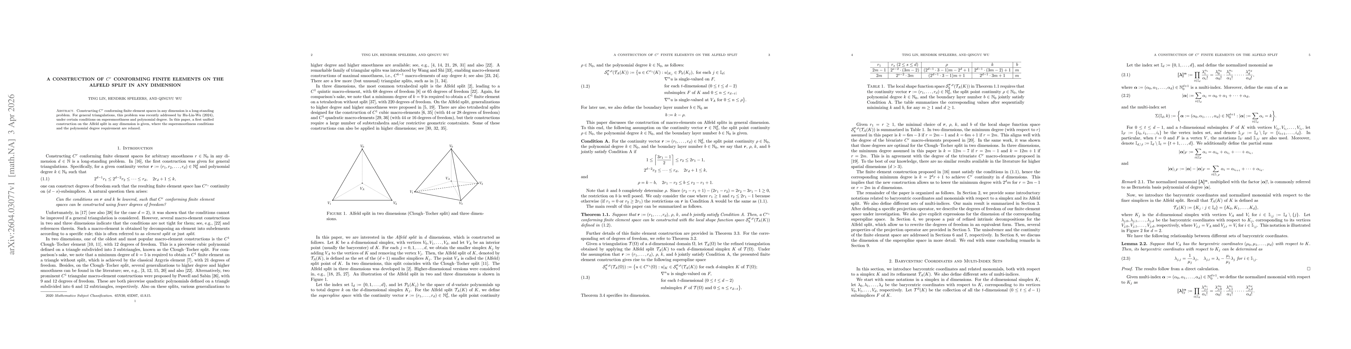 Thumbnail for A Construction of $C^{r}$ Conforming Finite Elements on the Alfeld Split in Any Dimension