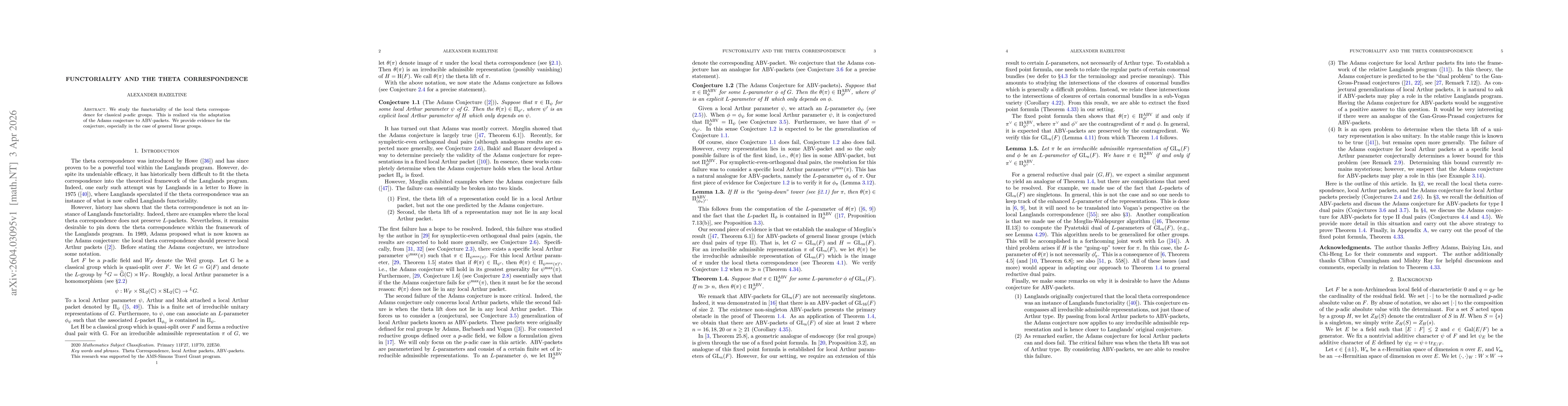 Thumbnail for Functoriality and the theta correspondence