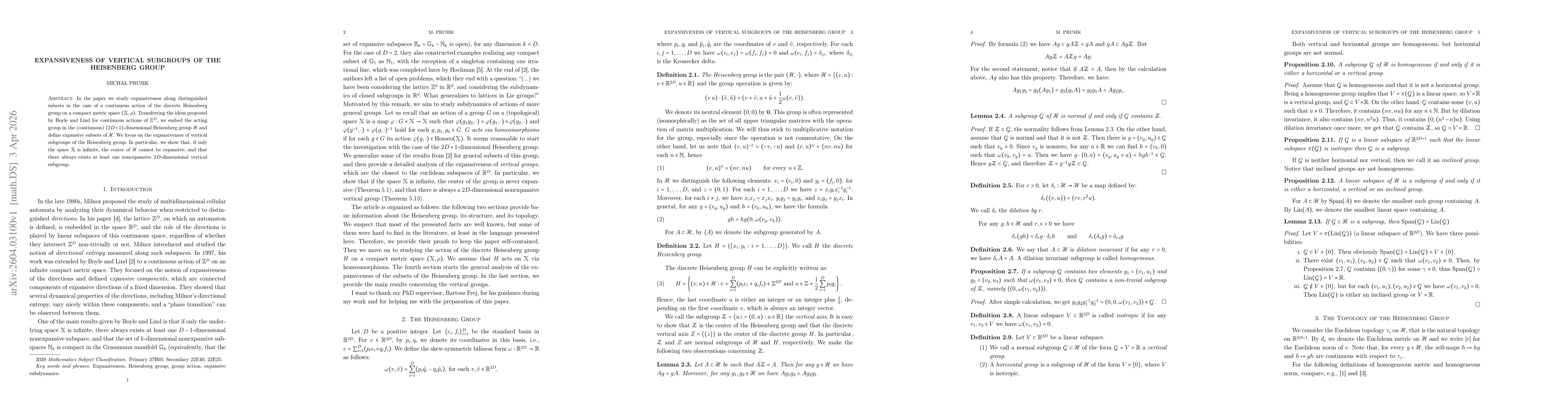 Thumbnail for Expansiveness of vertical subgroups of the Heisenberg group
