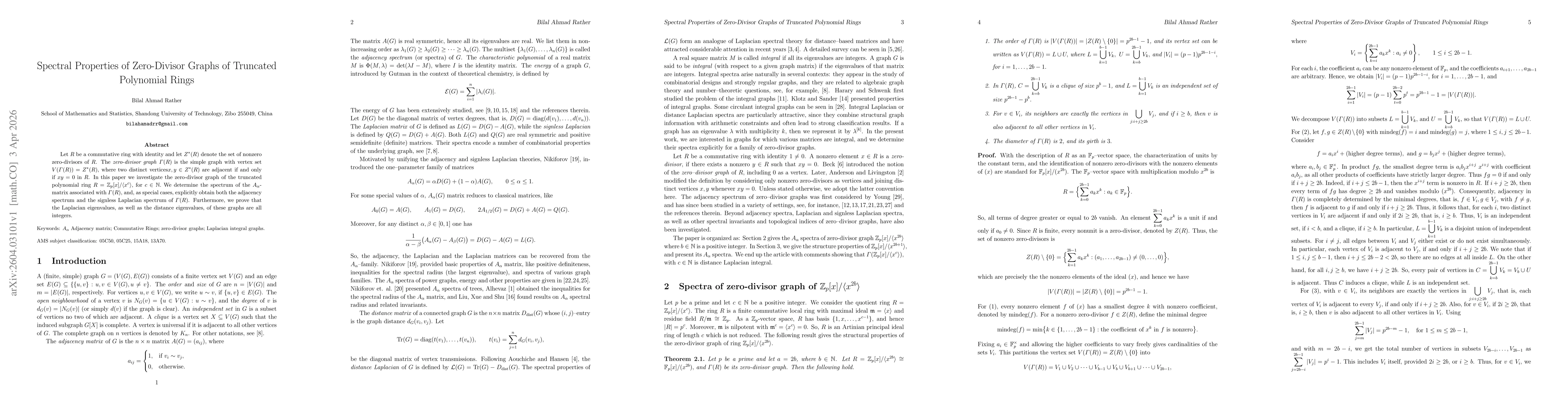 Thumbnail for Spectral Properties of Zero-Divisor Graphs of Truncated Polynomial Rings