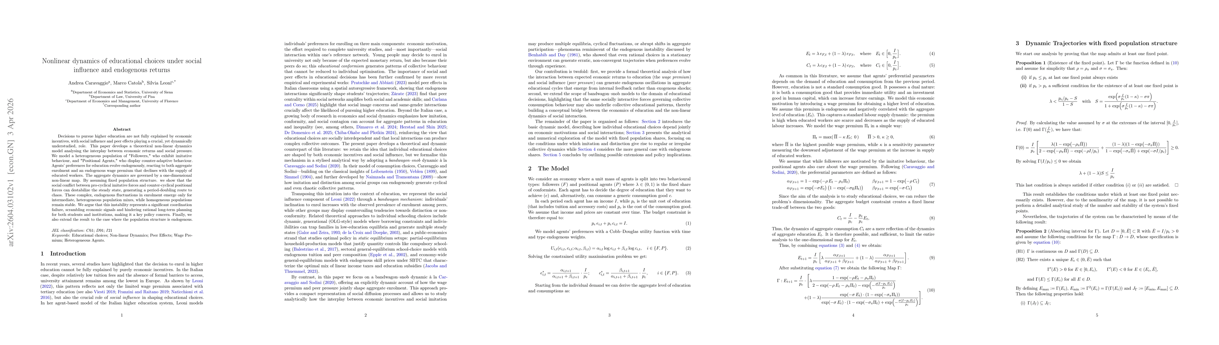 Thumbnail for Nonlinear dynamics of educational choices under social influence and endogenous returns
