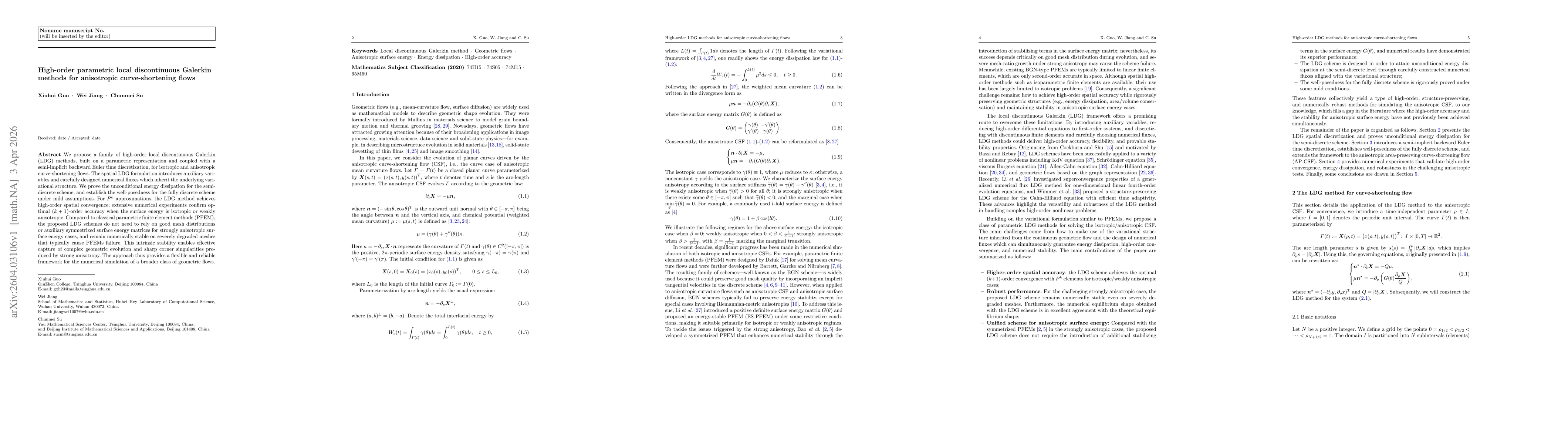 Thumbnail for High-order parametric local discontinuous Galerkin methods for anisotropic curve-shortening flows