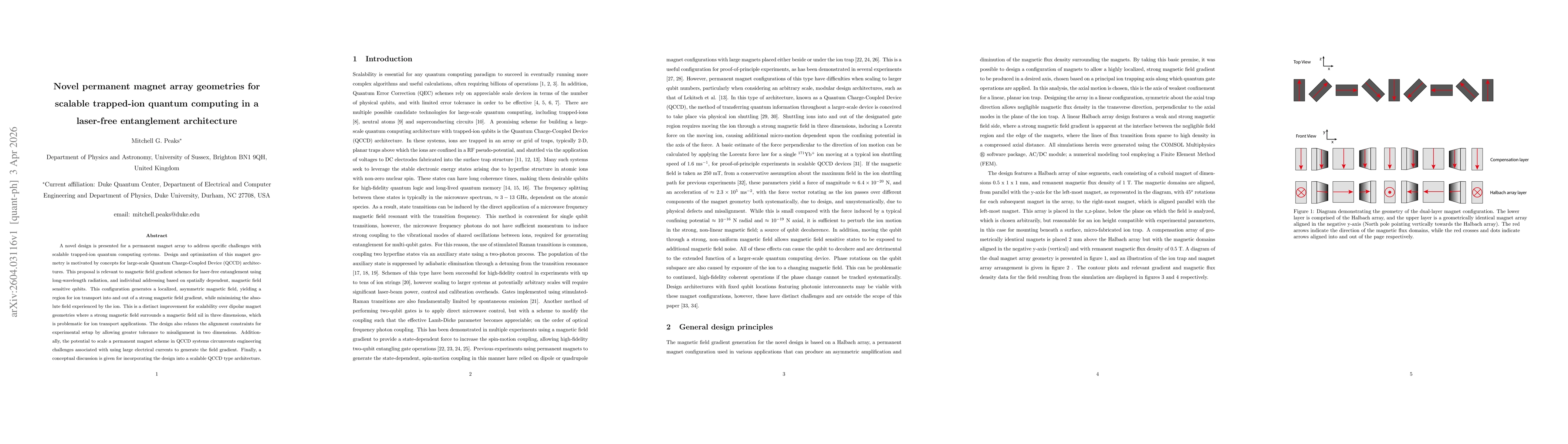 Thumbnail for Novel permanent magnet array geometries for scalable trapped-ion quantum computing in a laser-free entanglement architecture