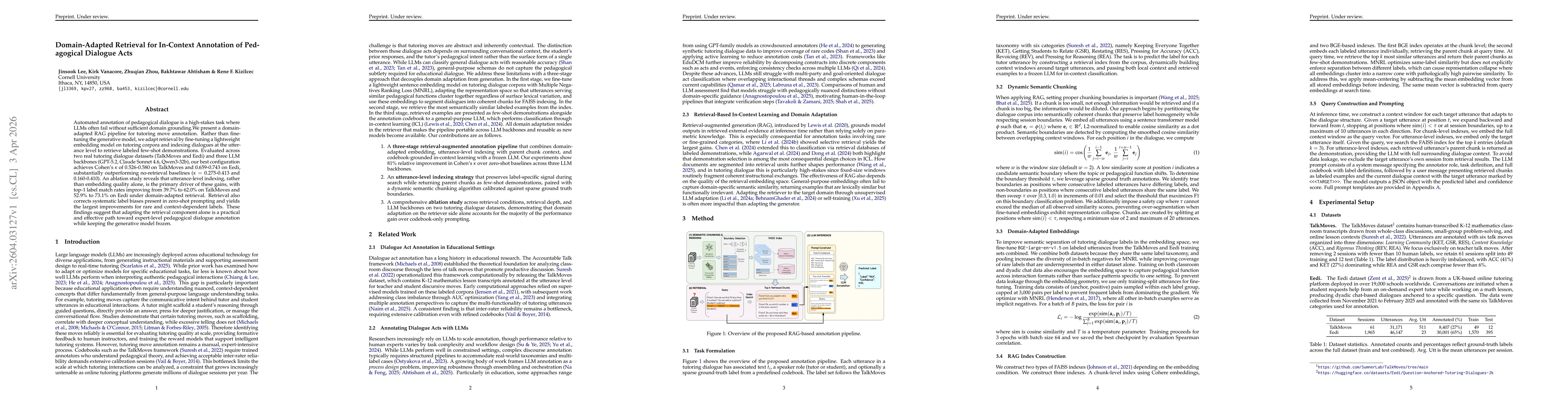 Thumbnail for Domain-Adapted Retrieval for In-Context Annotation of Pedagogical Dialogue Acts