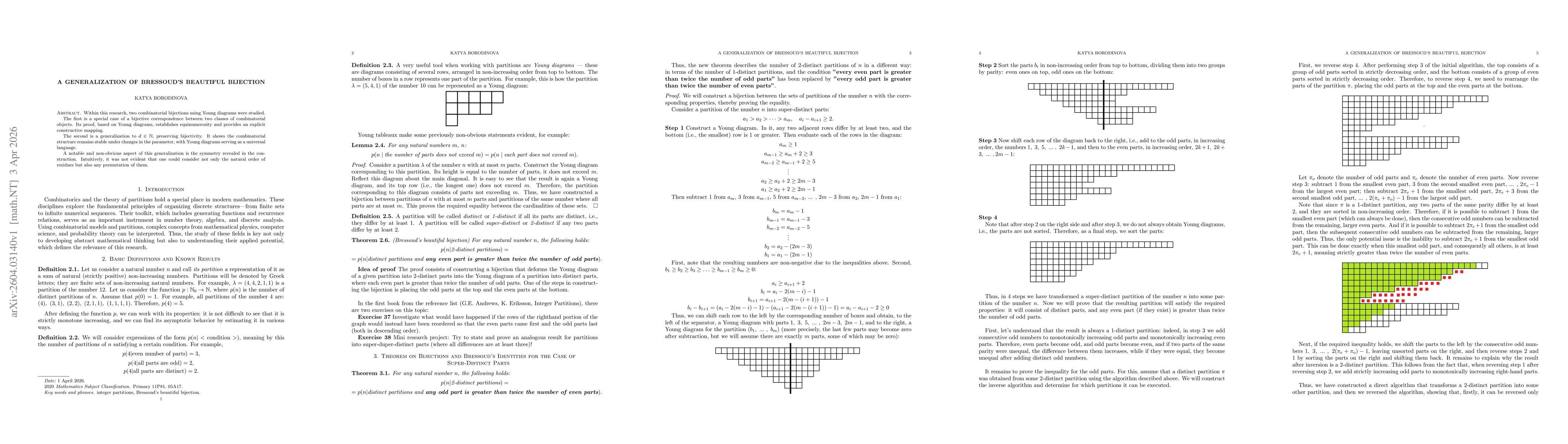 Thumbnail for A generalization of Bressoud's beautiful bijection