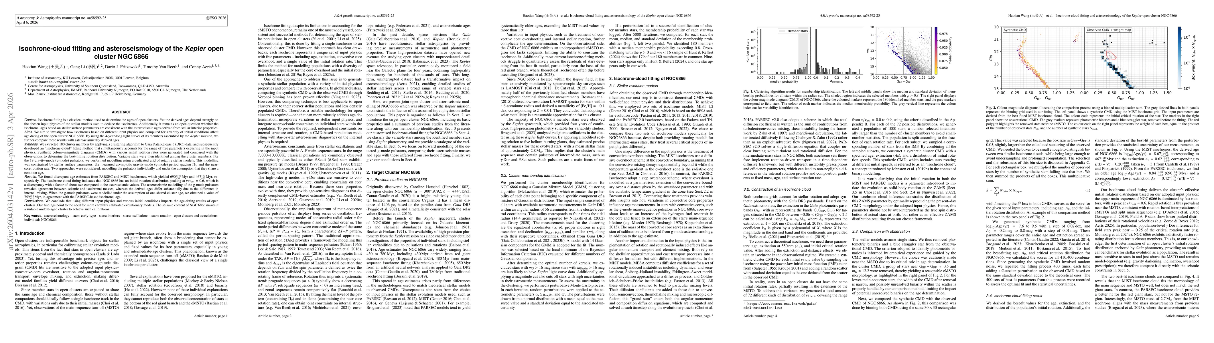 Thumbnail for Isochrone-cloud fitting and asteroseismology of the Kepler open cluster NGC6866