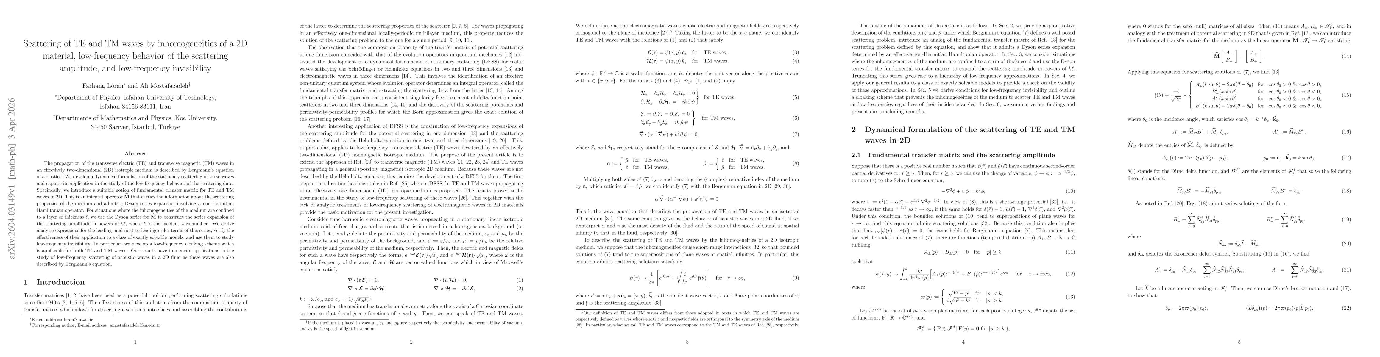 Thumbnail for Scattering of TE and TM waves by inhomogeneities of a 2D material, low-frequency behavior of the scattering amplitude, and low-frequency invisibility