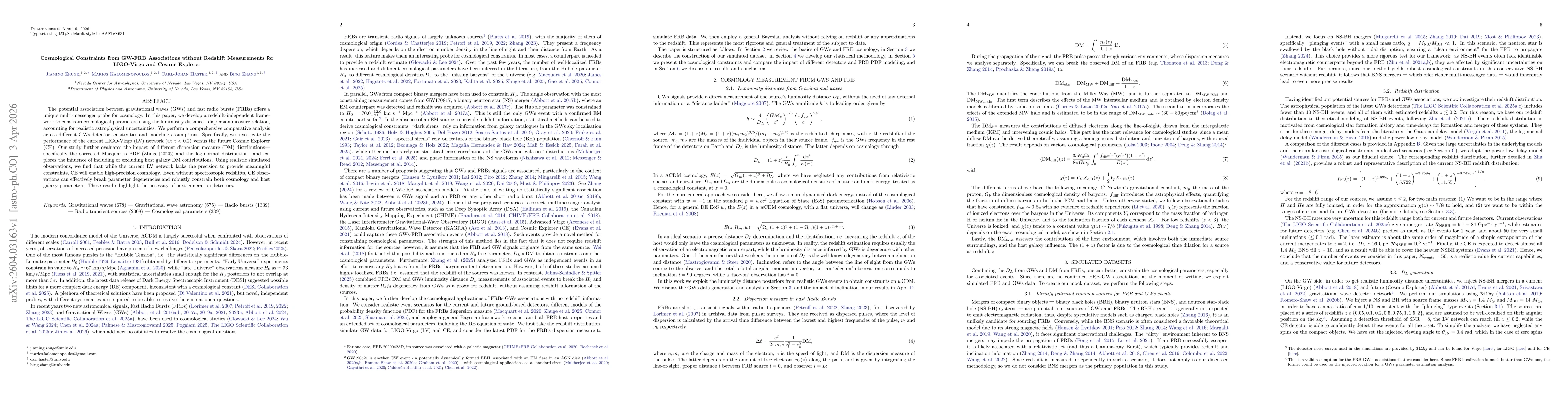Thumbnail for Cosmological Constraints from GW-FRB Associations without Redshift Measurements for LIGO-Virgo and Cosmic Explorer