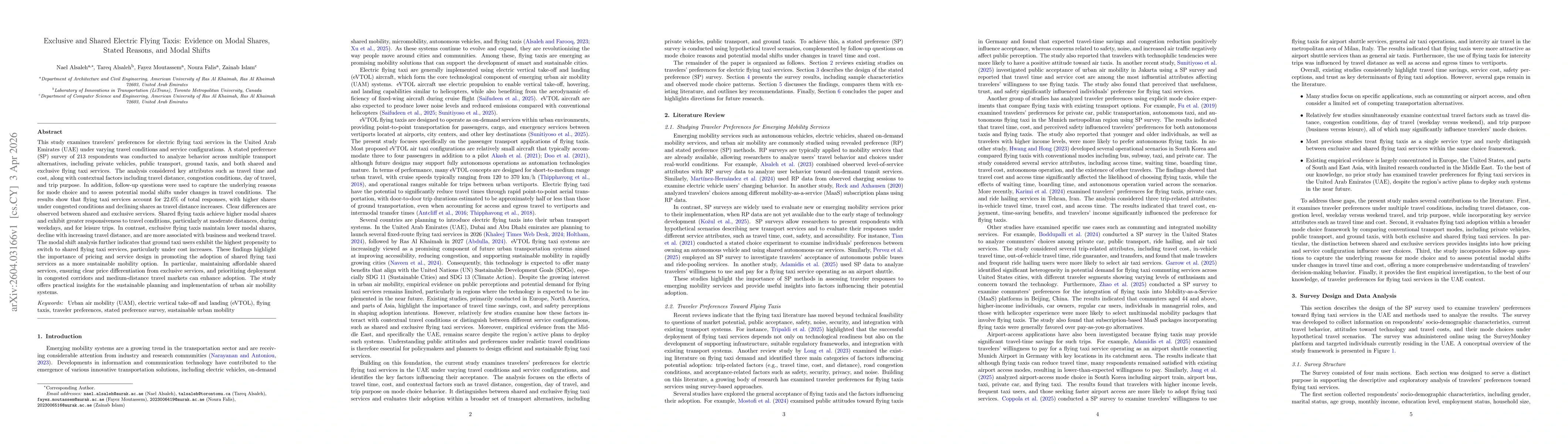 Thumbnail for Exclusive and Shared Electric Flying Taxis: Evidence on Modal Shares, Stated Reasons, and Modal Shifts