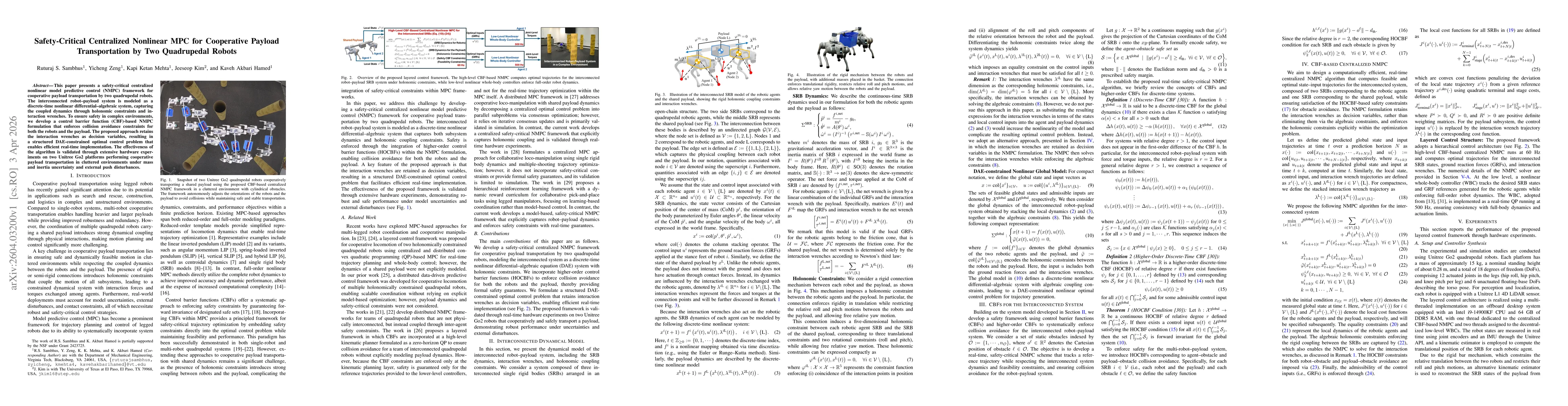 Thumbnail for Safety-Critical Centralized Nonlinear MPC for Cooperative Payload Transportation by Two Quadrupedal Robots