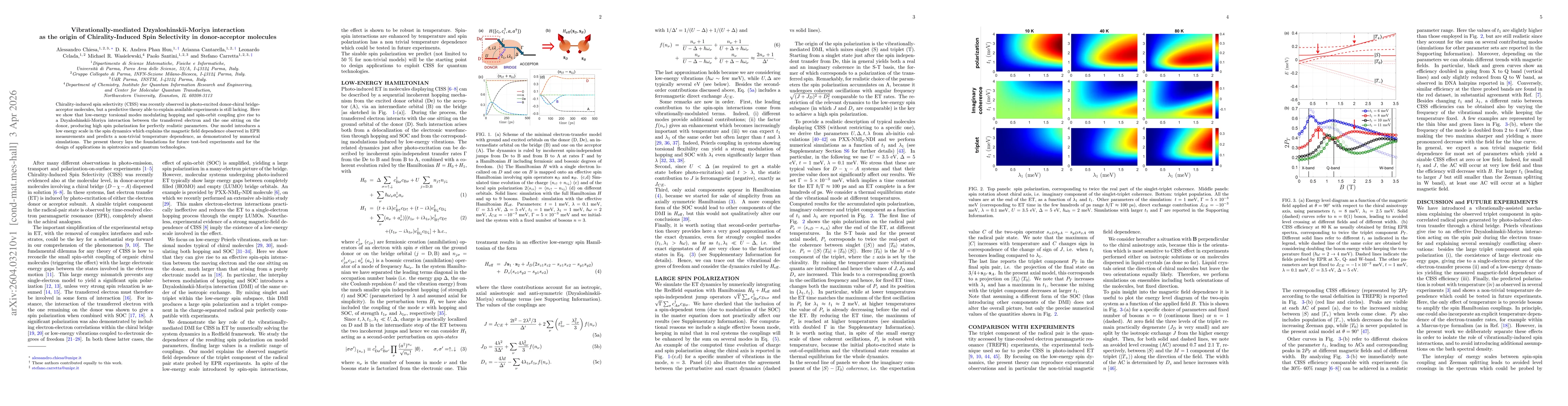 Thumbnail for Vibrationally-mediated Dzyaloshinskii-Moriya interaction as the origin of Chirality-Induced Spin Selectivity in donor-acceptor molecules
