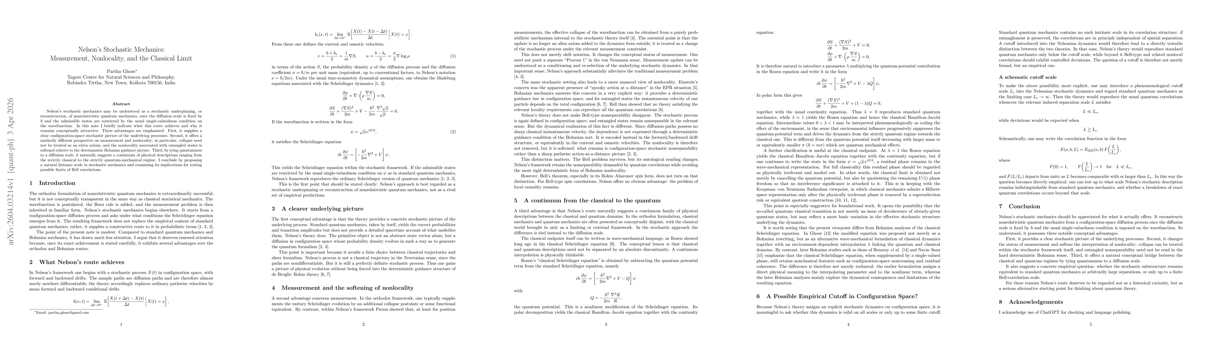 Thumbnail for Nelson's Stochastic Mechanics: Measurement, Nonlocality, and the Classical Limit