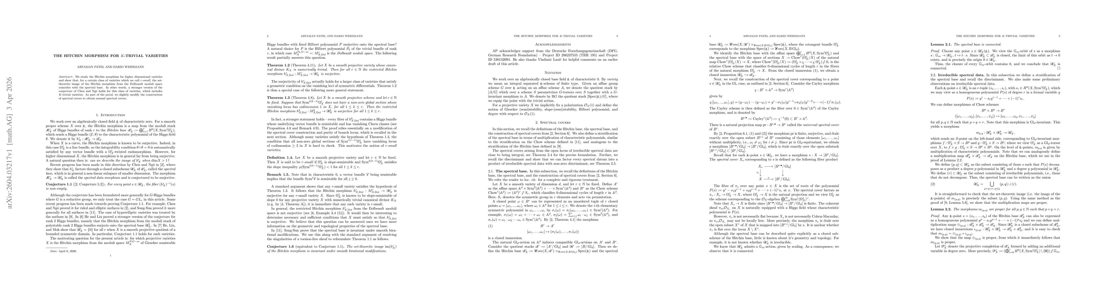 Thumbnail for The Hitchin morphism for K-trivial varieties