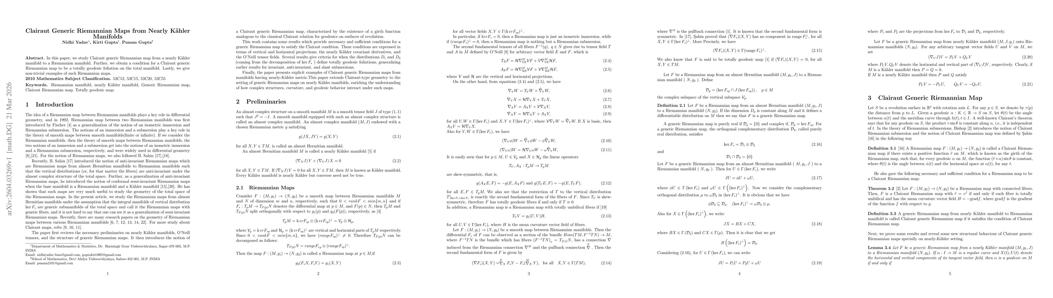Thumbnail for Clairaut Generic Riemannian Maps from Nearly Kahler Manifolds