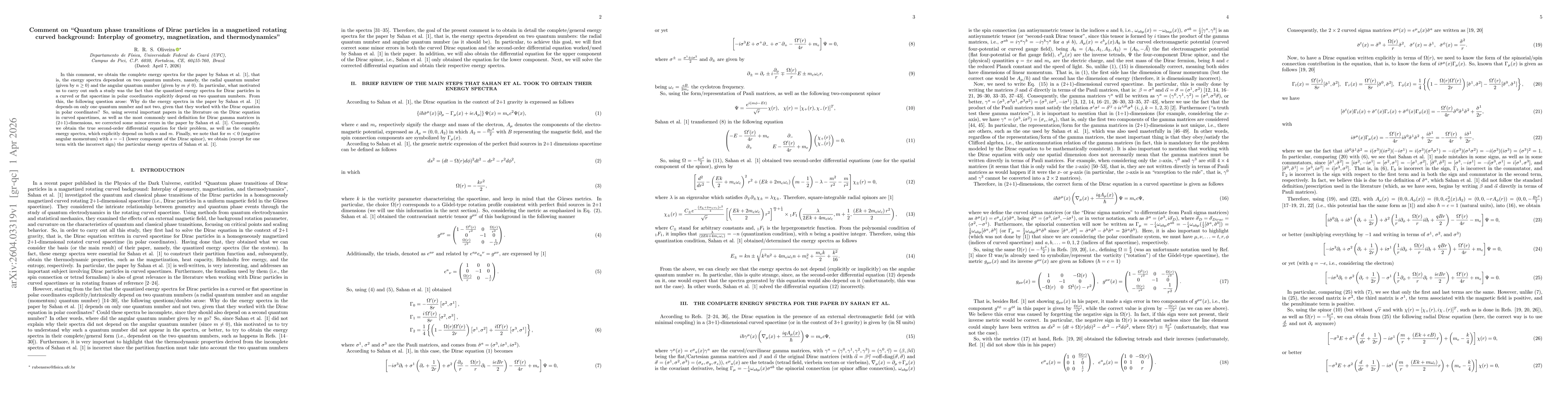 Thumbnail for Comment on "Quantum phase transitions of Dirac particles in a magnetized rotating curved background: Interplay of geometry, magnetization, and thermodynamics"