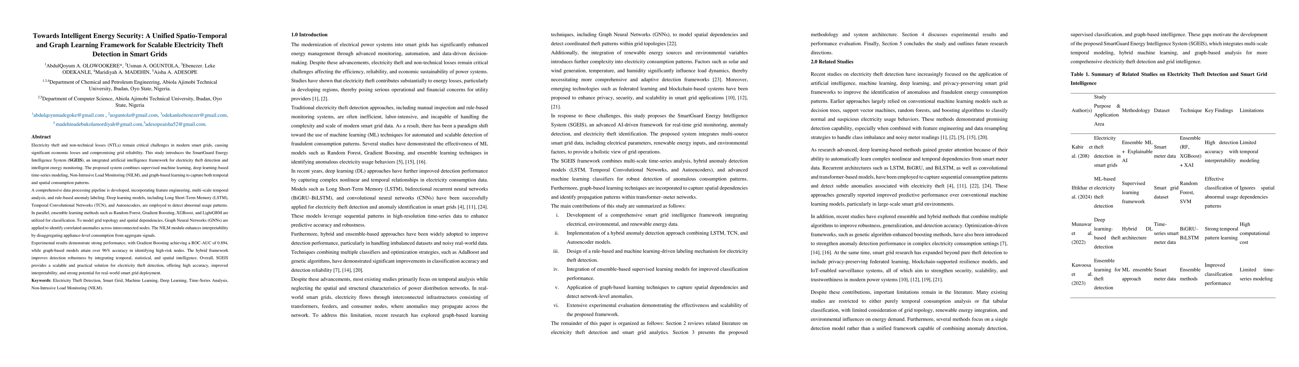Thumbnail for Towards Intelligent Energy Security: A Unified Spatio-Temporal and Graph Learning Framework for Scalable Electricity Theft Detection in Smart Grids