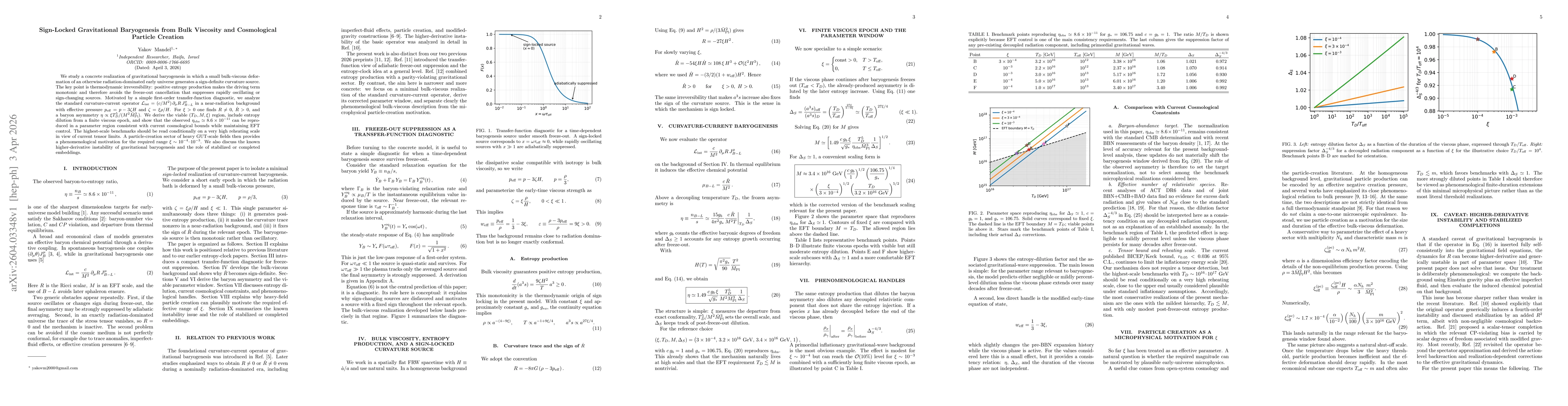 Thumbnail for Sign-Locked Gravitational Baryogenesis from Bulk Viscosity and Cosmological Particle Creation