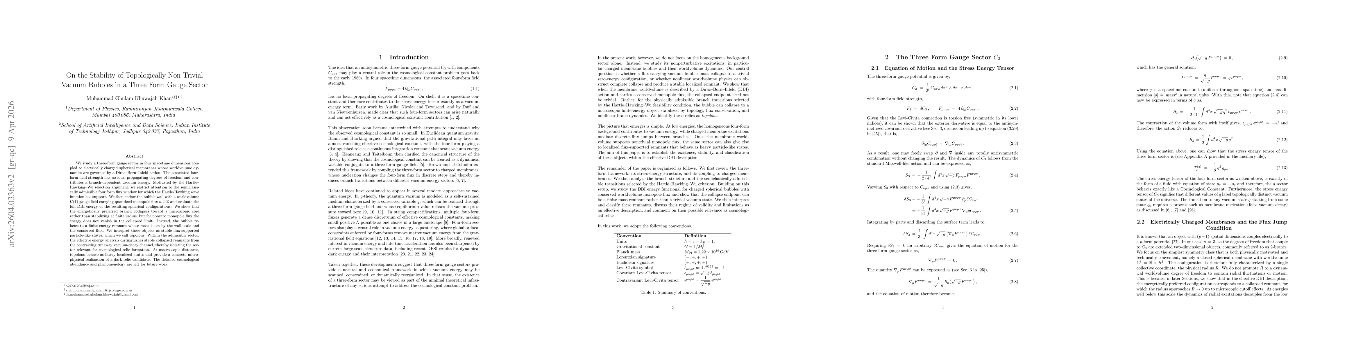 Thumbnail for On the Stability of Topologically Non-Trivial Vacuum Bubbles in a Three Form Gauge Sector