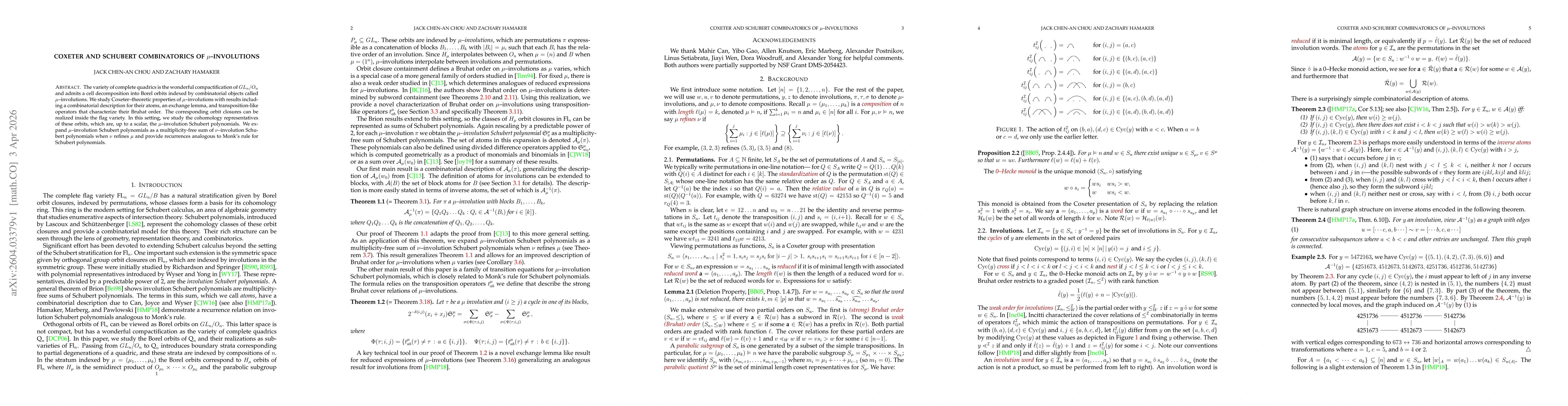 Thumbnail for Coxeter and Schubert combinatorics of $μ$-Involutions