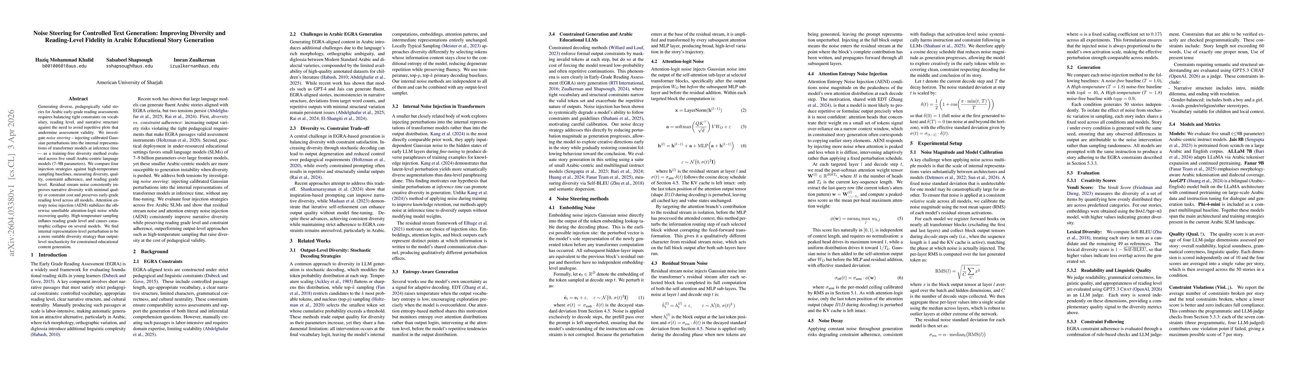 Thumbnail for Noise Steering for Controlled Text Generation: Improving Diversity and Reading-Level Fidelity in Arabic Educational Story Generation