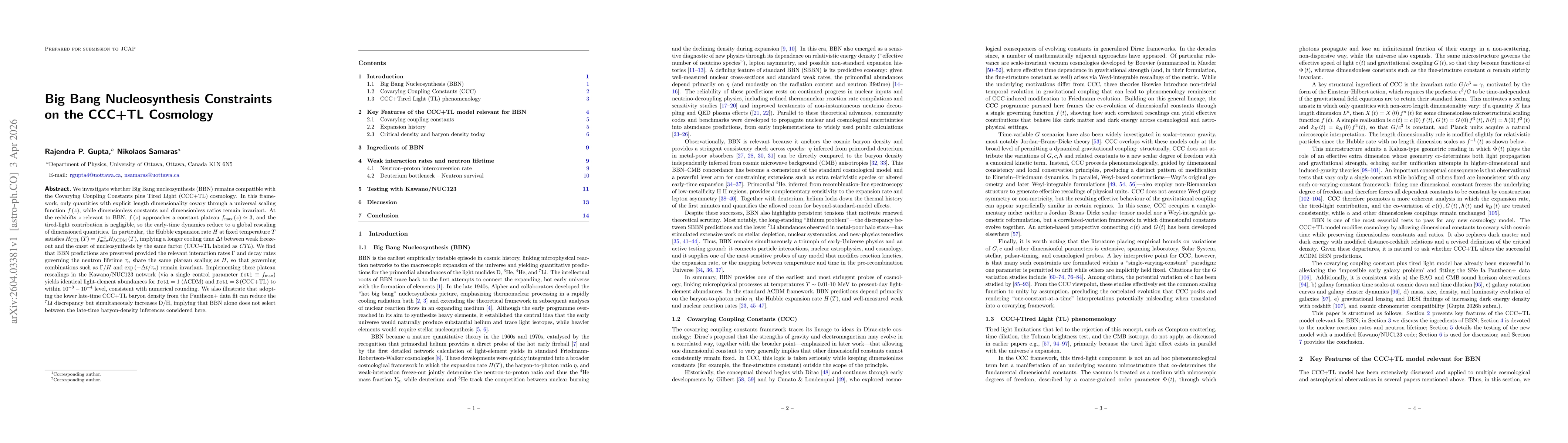 Thumbnail for Big Bang Nucleosynthesis Constraints on the CCC+TL Cosmology