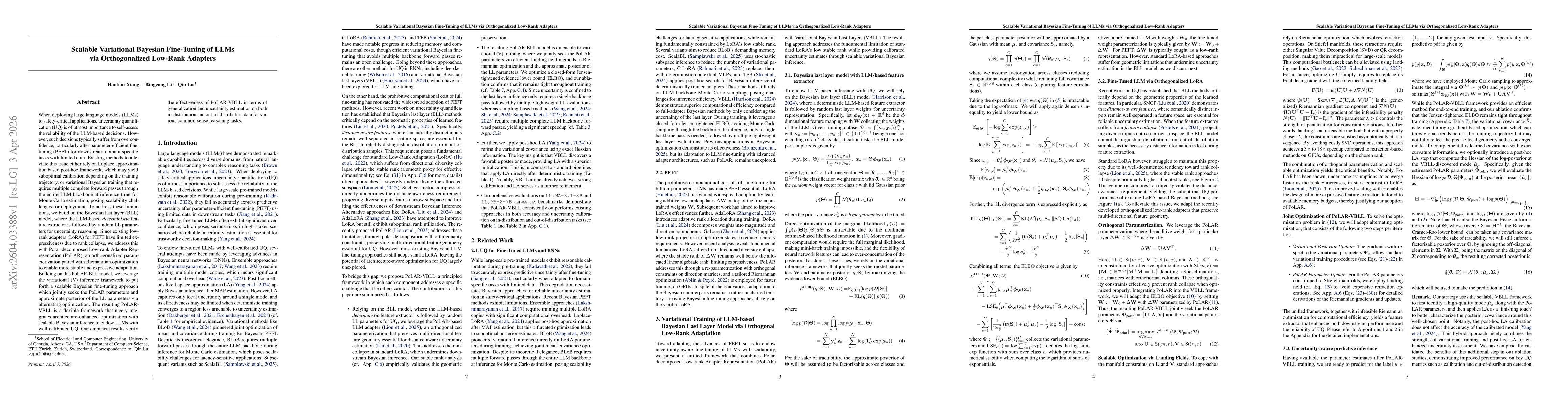Thumbnail for Scalable Variational Bayesian Fine-Tuning of LLMs via Orthogonalized Low-Rank Adapters