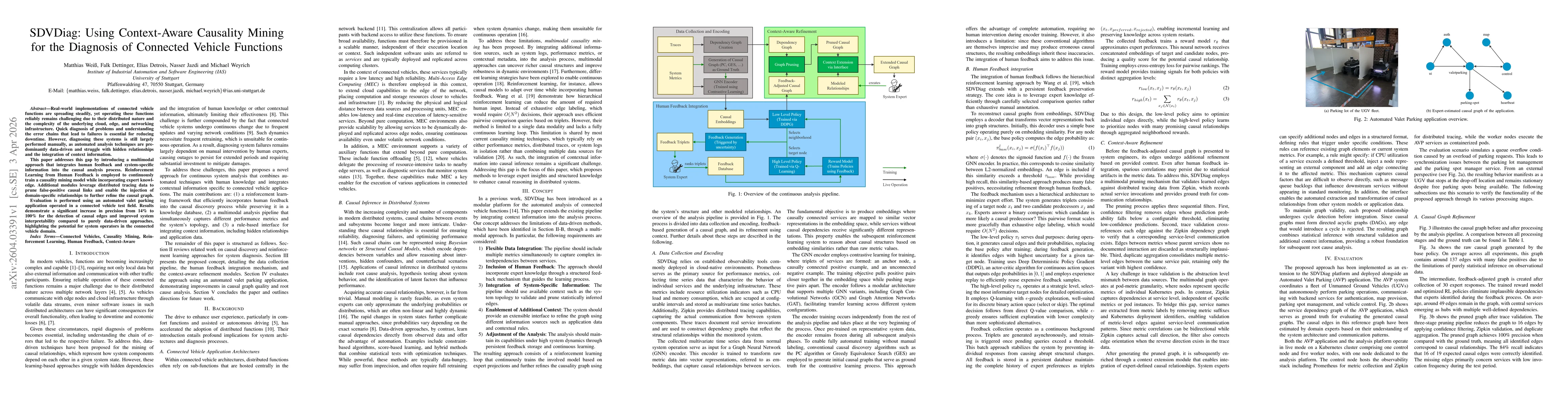 Thumbnail for SDVDiag: Using Context-Aware Causality Mining for the Diagnosis of Connected Vehicle Functions