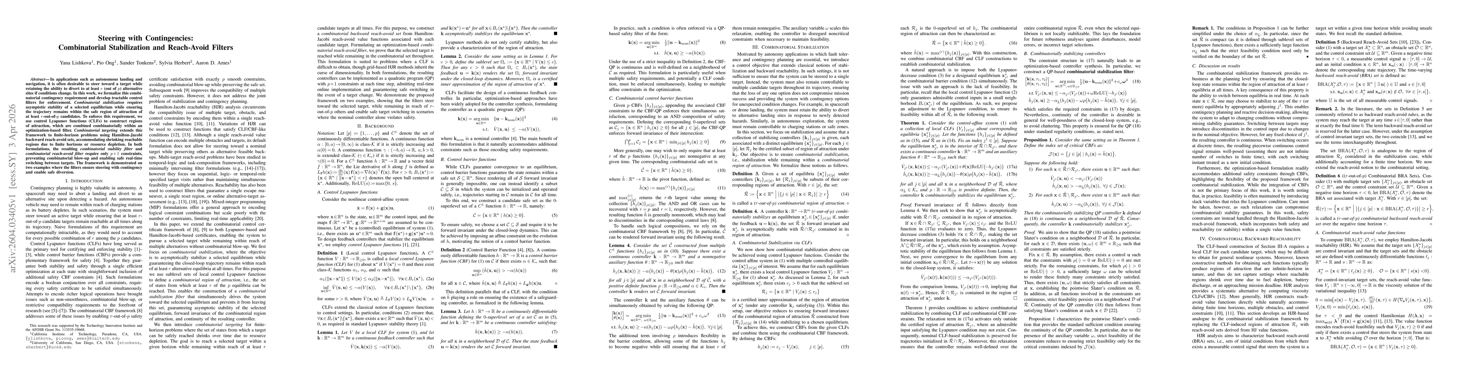 Thumbnail for Steering with Contingencies: Combinatorial Stabilization and Reach-Avoid Filters