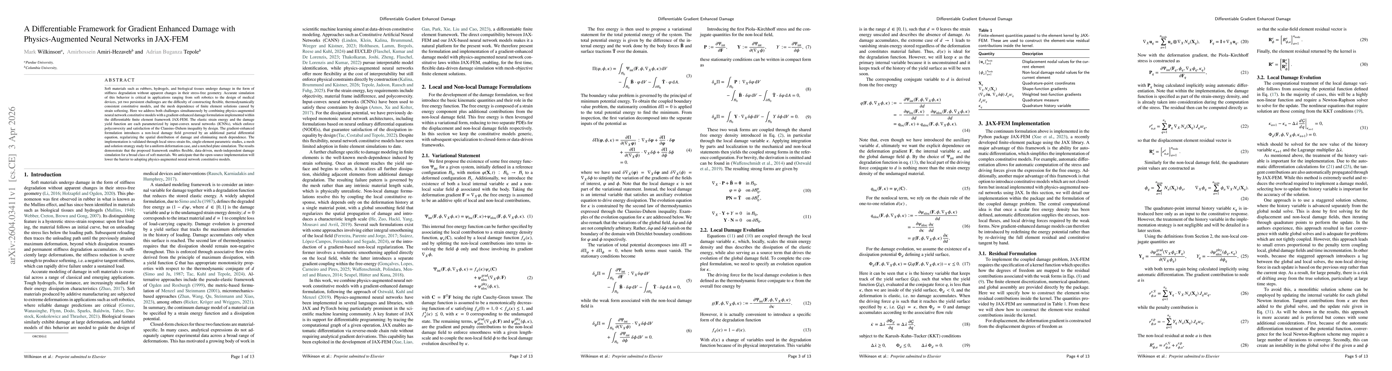 Thumbnail for A Differentiable Framework for Gradient Enhanced Damage with Physics-Augmented Neural Networks in JAX-FEM