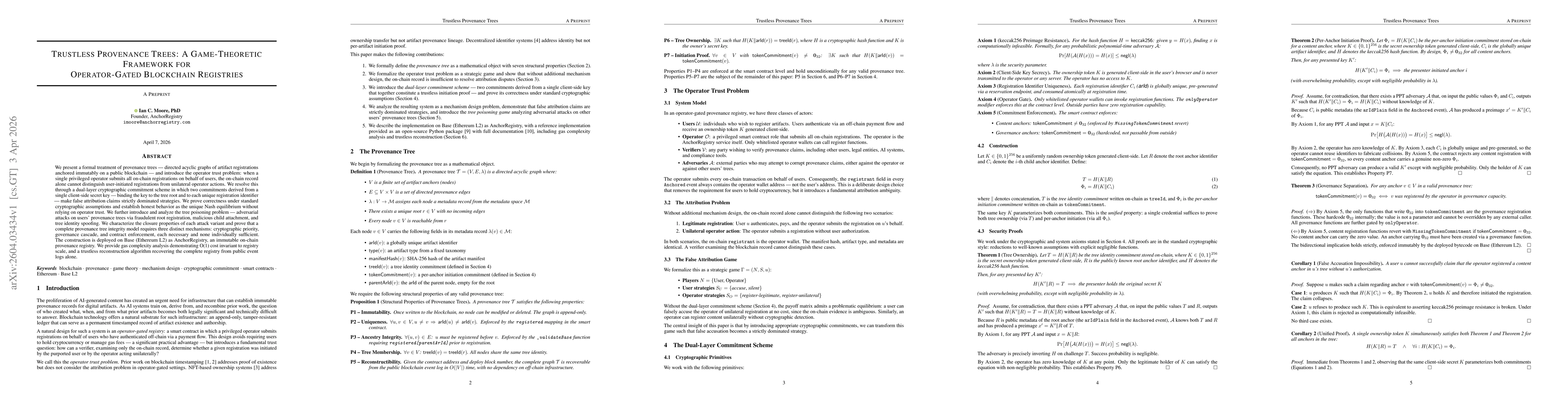 Thumbnail for Trustless Provenance Trees: A Game-Theoretic Framework for Operator-Gated Blockchain Registries