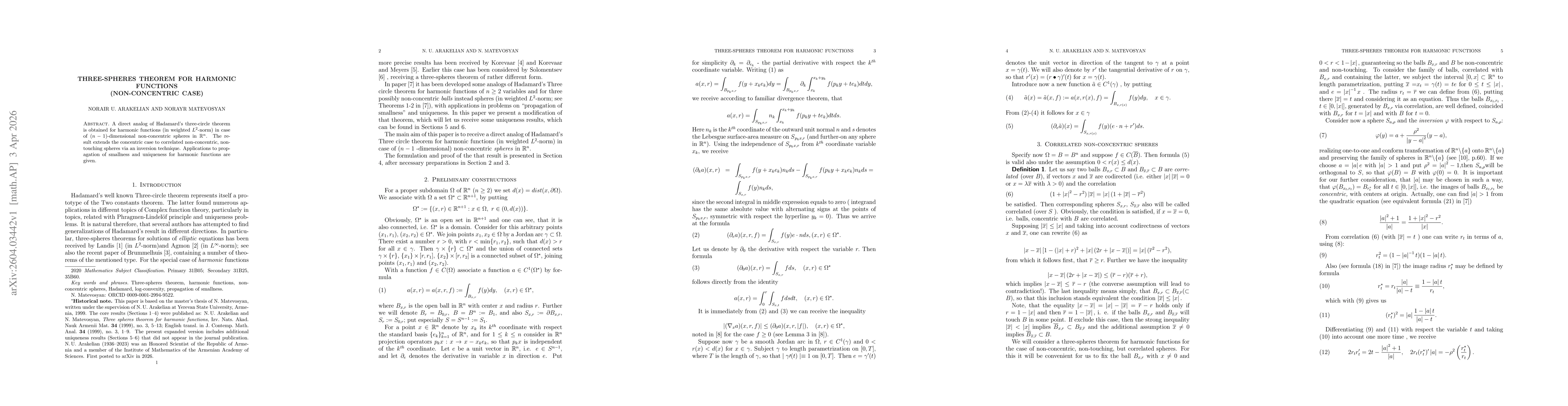 Thumbnail for Three-spheres theorem for harmonic functions (non-concentric case)