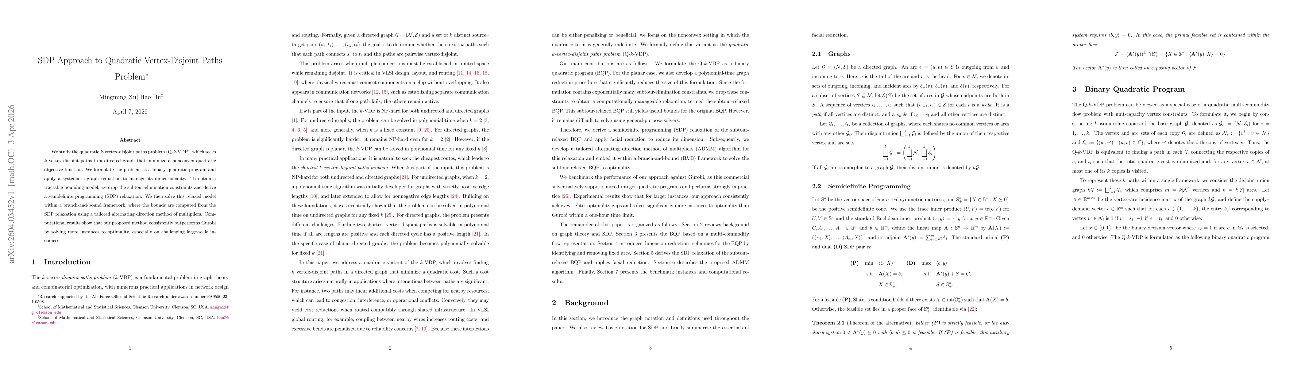 Thumbnail for SDP Approach to Quadratic Vertex-Disjoint Paths Problem