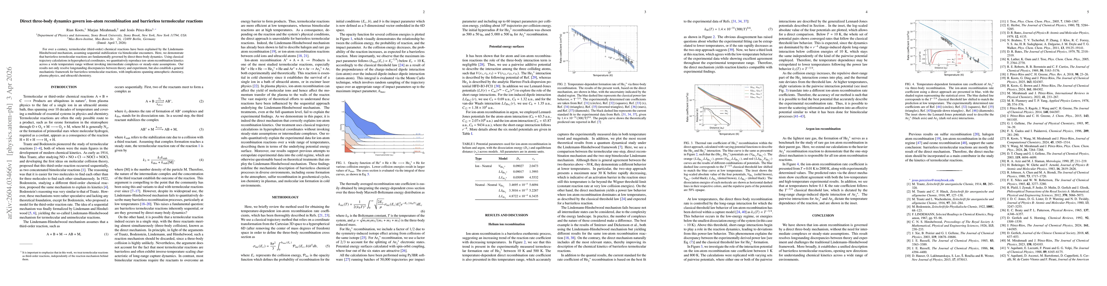 Thumbnail for Direct three body dynamics govern ion atom recombination and barrierless termolecular reactions