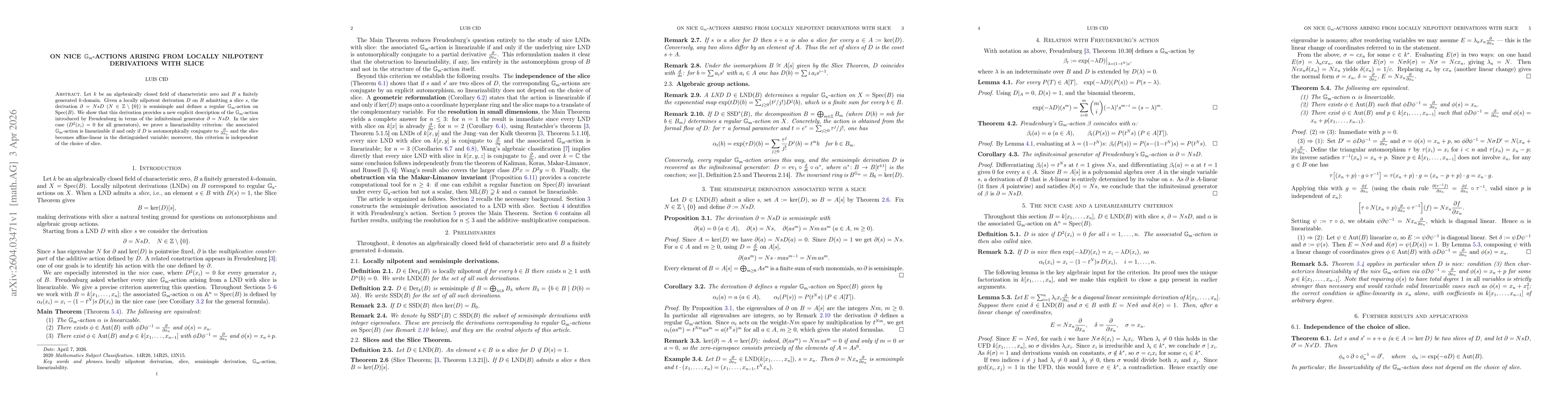 Thumbnail for On nice $\mathbb{G}_m$-actions arising from locally nilpotent derivations with slice