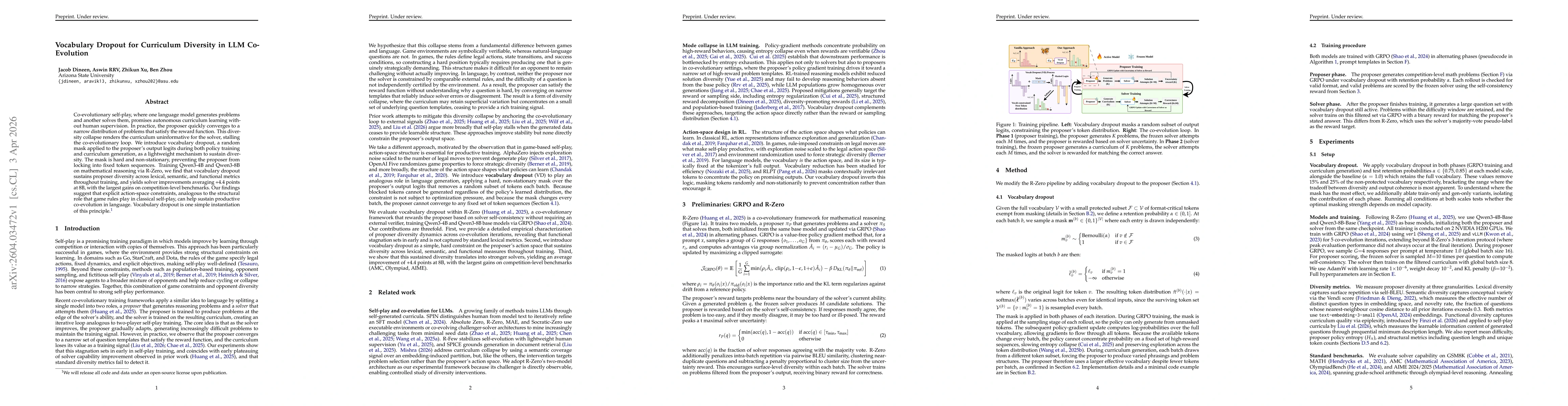Thumbnail for Vocabulary Dropout for Curriculum Diversity in LLM Co-Evolution