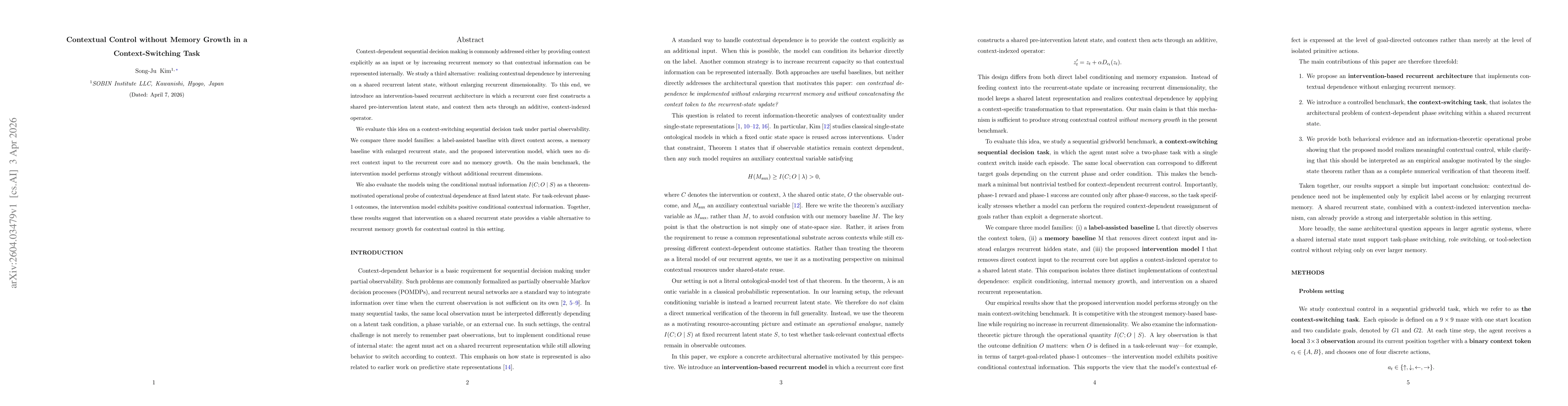 Thumbnail for Contextual Control without Memory Growth in a Context-Switching Task