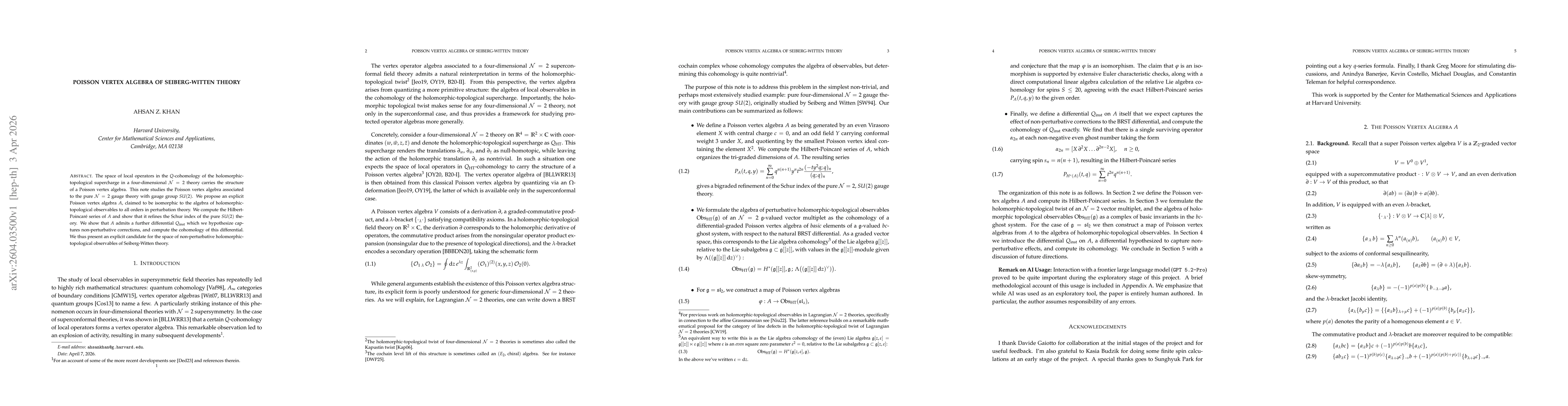 Thumbnail for Poisson Vertex Algebra of Seiberg-Witten Theory