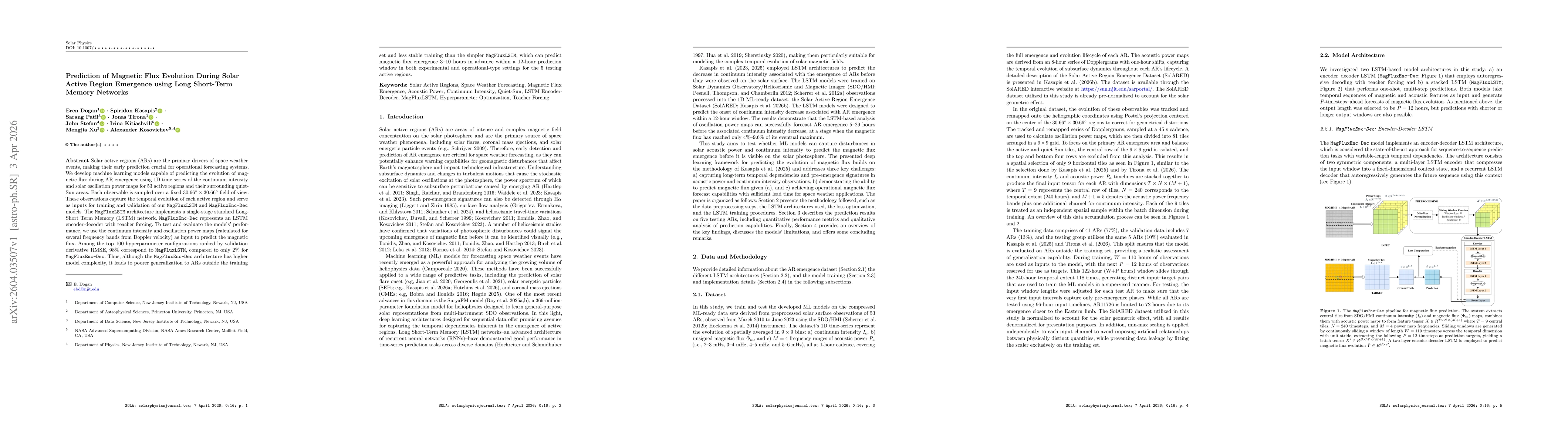 Thumbnail for Prediction of Magnetic Flux Evolution During Solar Active Region Emergence using Long Short-Term Memory Networks