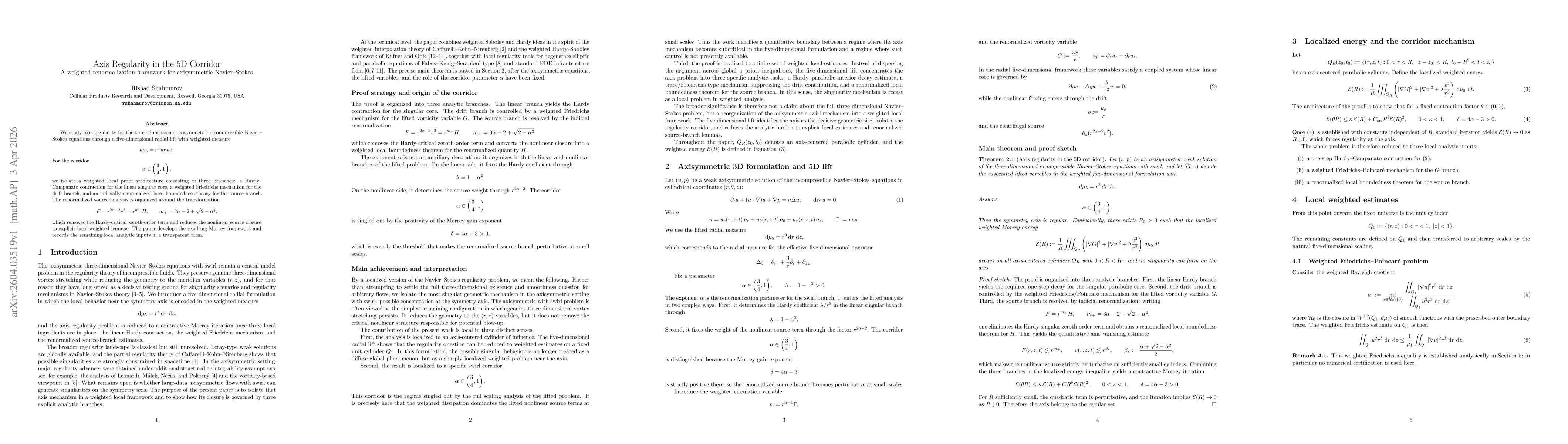 Thumbnail for Unconditional Axis-Regularity in the 5D Corridor