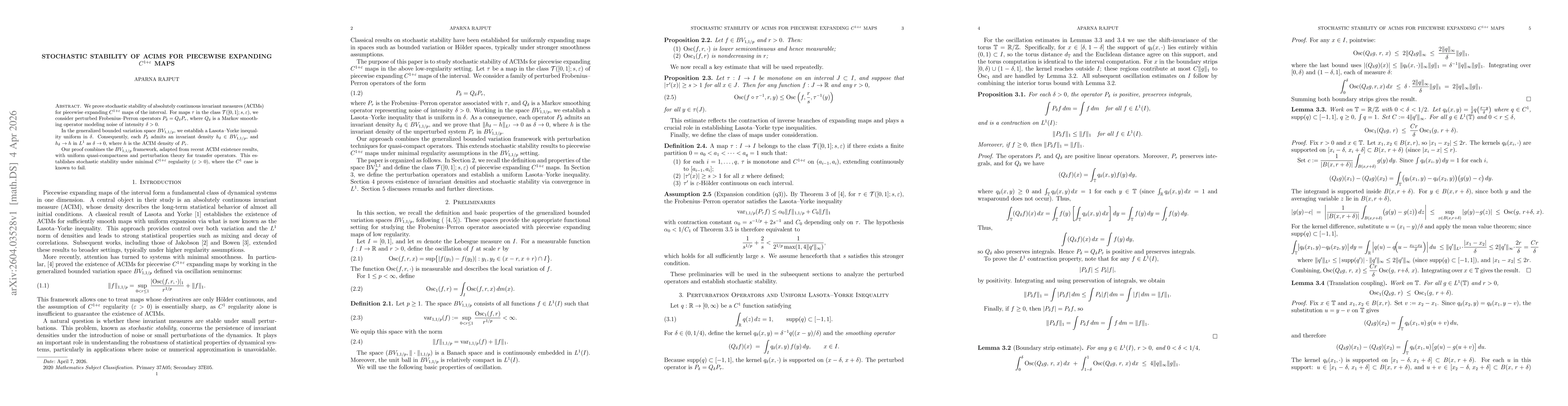 Thumbnail for Stochastic Stability of ACIMs for Piecewise Expanding $C^{1+\varepsilon}$ Maps