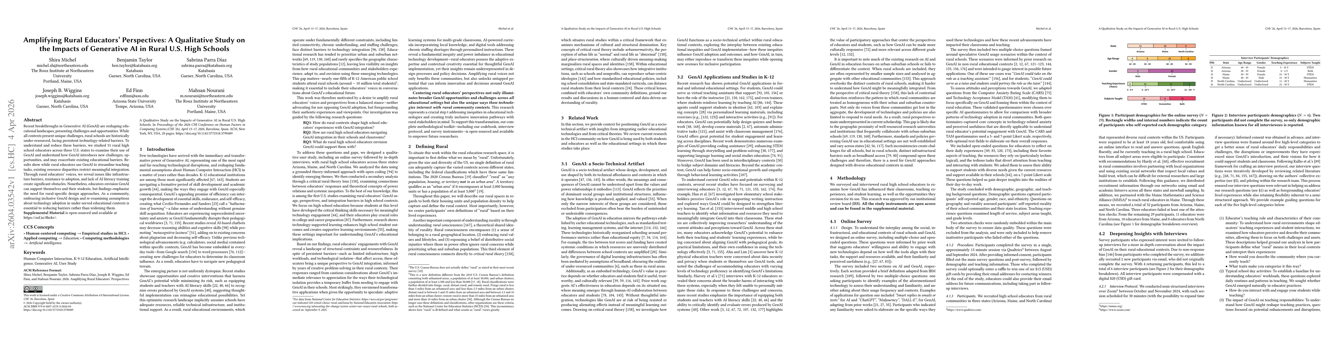 Thumbnail for Amplifying Rural Educators' Perspectives: A Qualitative Study of Generative AI's Impact in Rural U.S. High Schools