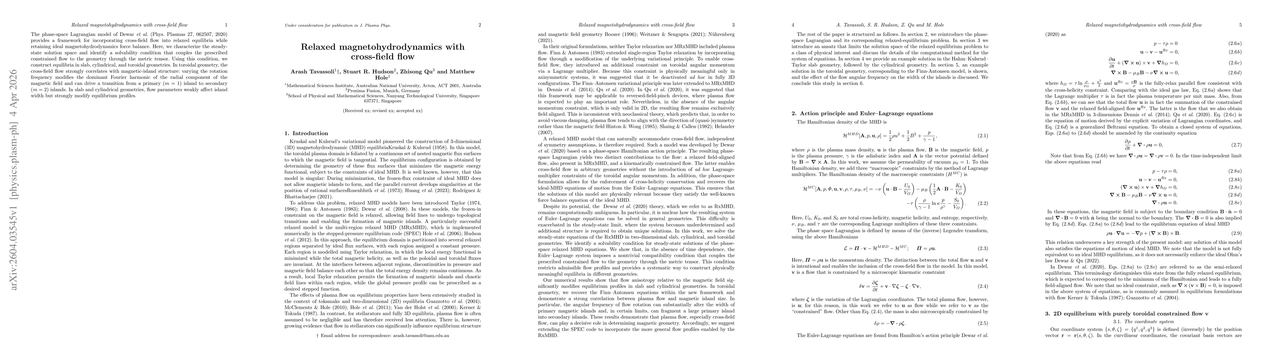 Thumbnail for Relaxed magnetohydrodynamics with cross-field flow