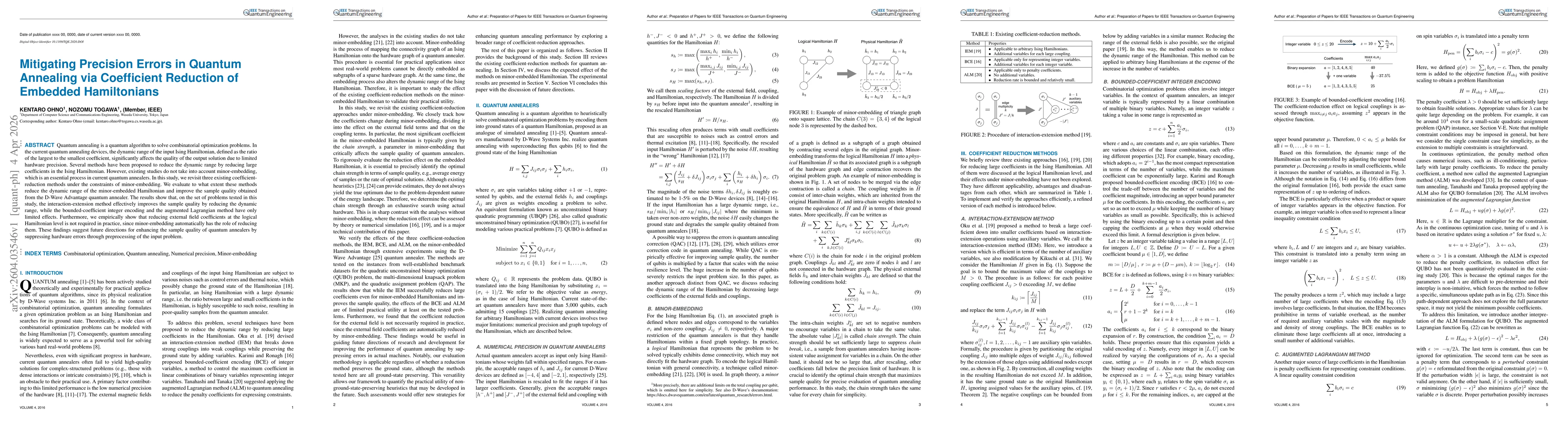 Thumbnail for Mitigating Precision Errors in Quantum Annealing via Coefficient Reduction of Embedded Hamiltonians