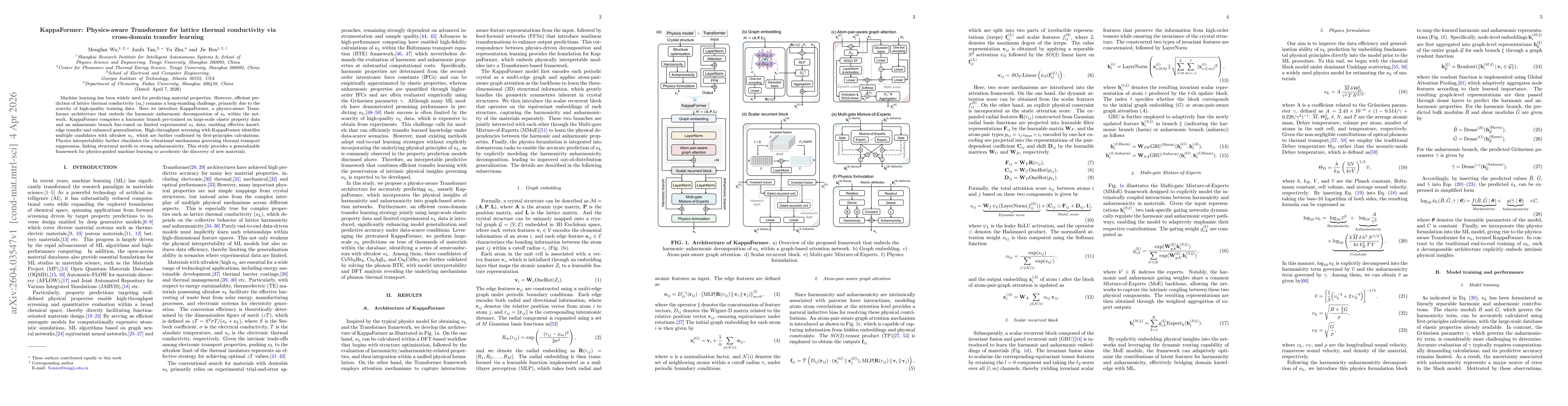 Thumbnail for KappaFormer: Physics-aware Transformer for lattice thermal conductivity via cross-domain transfer learning