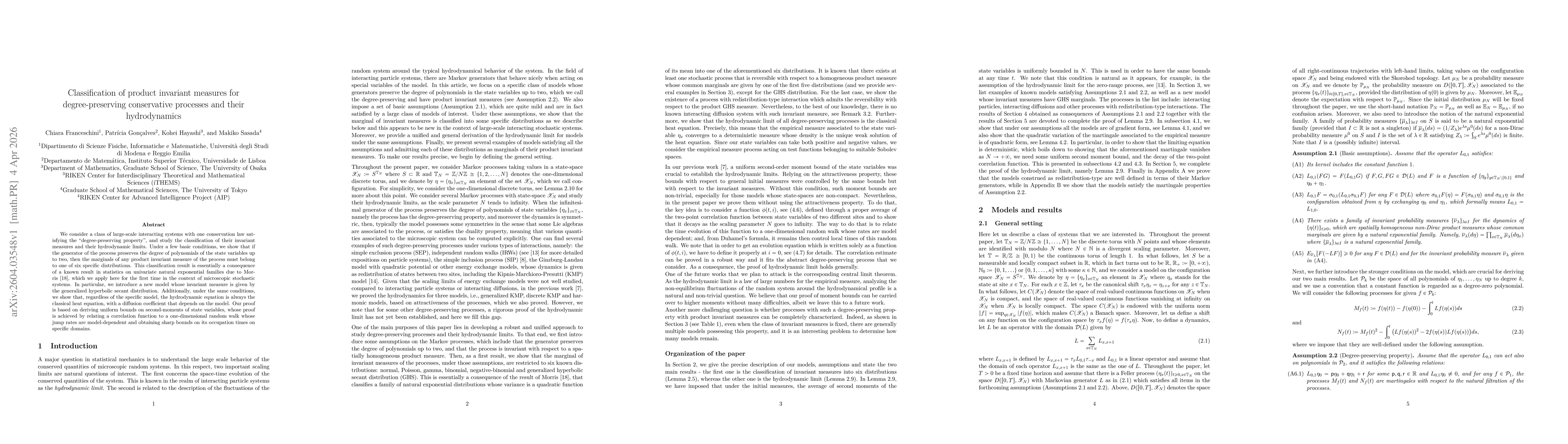 Thumbnail for Classification of product invariant measures for degree-preserving conservative processes and their hydrodynamics