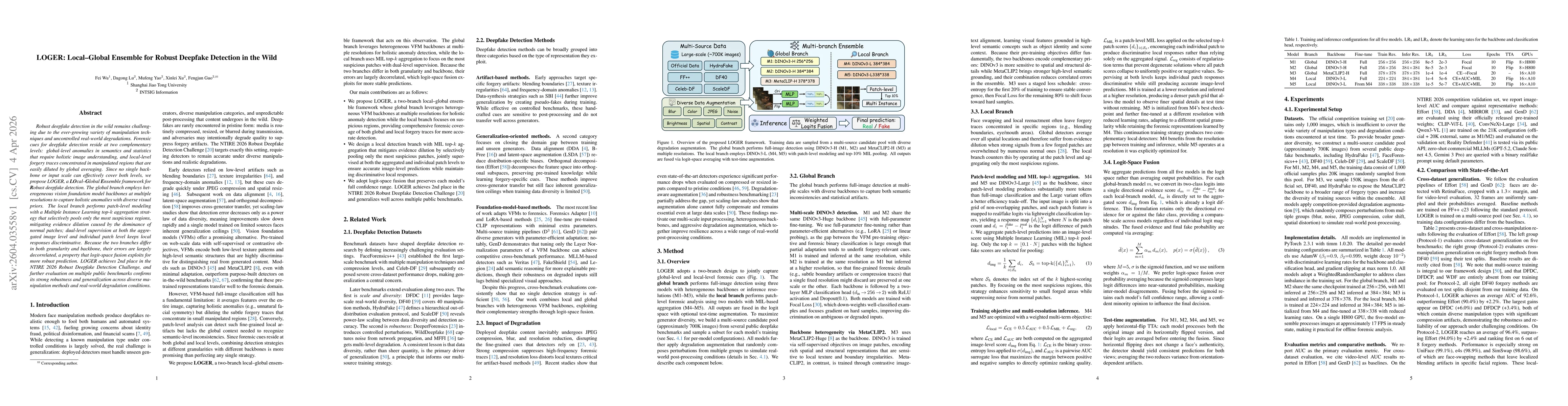 Thumbnail for LOGER: Local--Global Ensemble for Robust Deepfake Detection in the Wild
