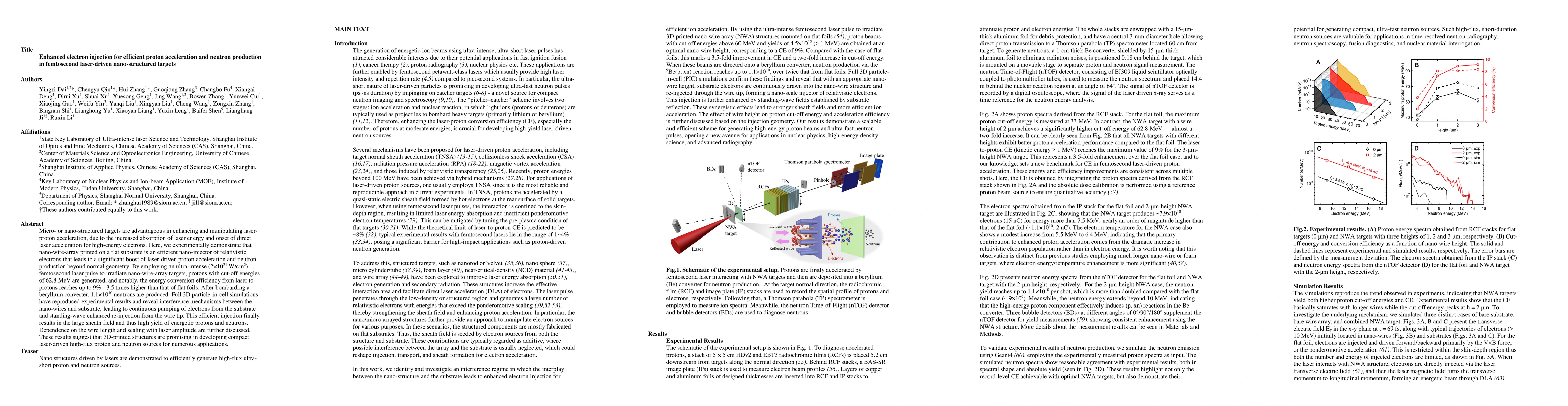 Thumbnail for Enhanced electron injection for efficient proton acceleration and neutron production in femtosecond laser-driven nano-structured targets